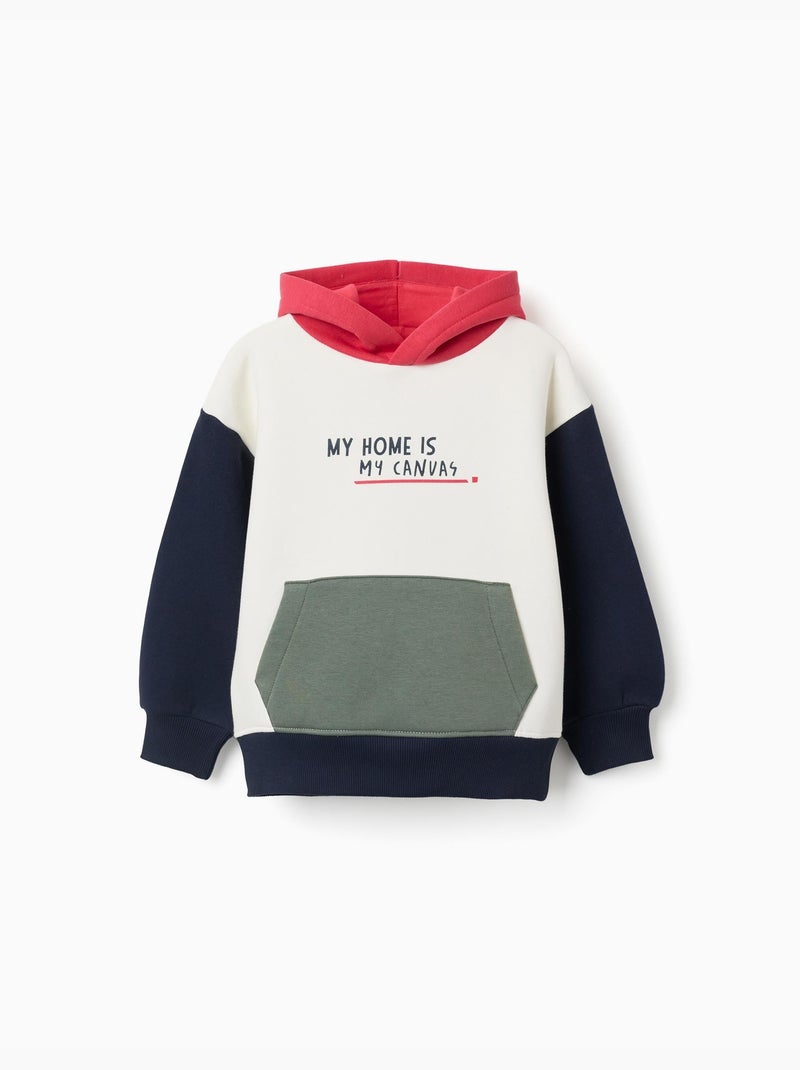 Felpa spazzolata con cappuccio e stampa Bianco - Kiabi