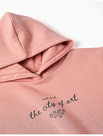 Felpa spazzolata con cappuccio e stampa City of Art