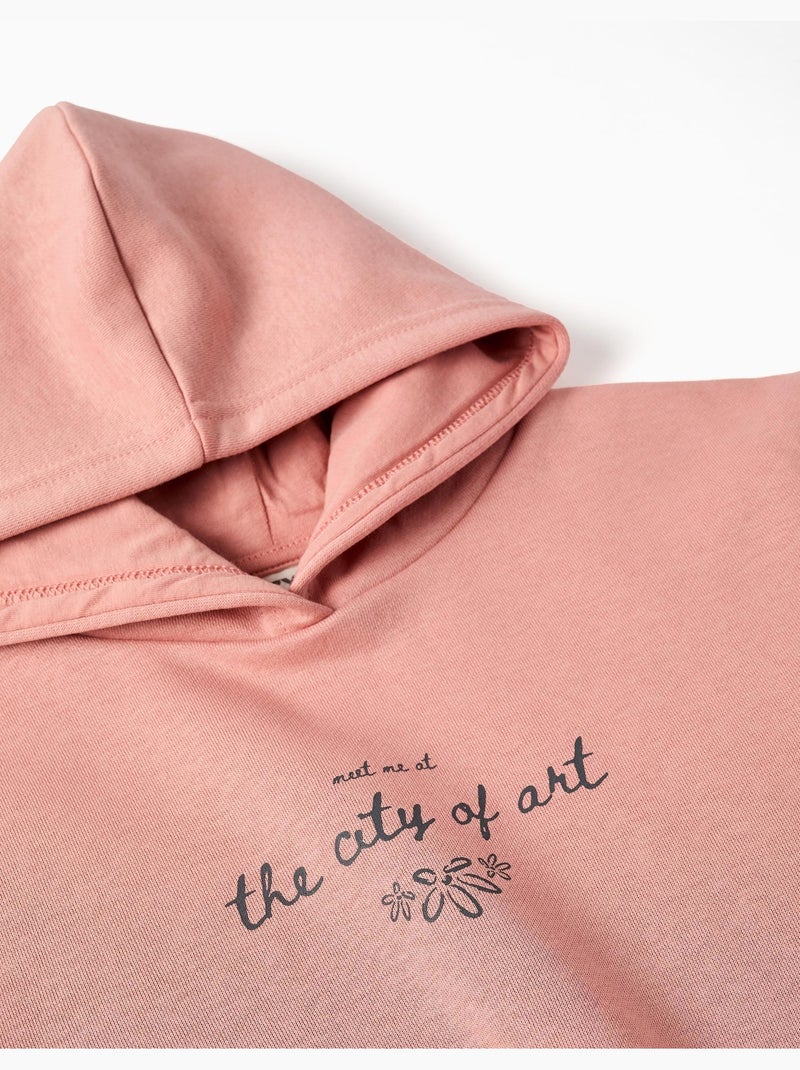 Felpa spazzolata con cappuccio e stampa City of Art Rosa - Kiabi