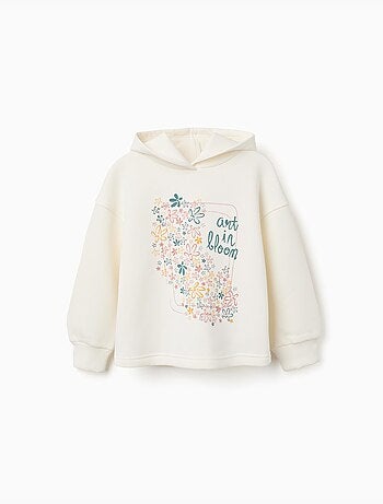 Felpa spazzolata con cappuccio e stampa floreale