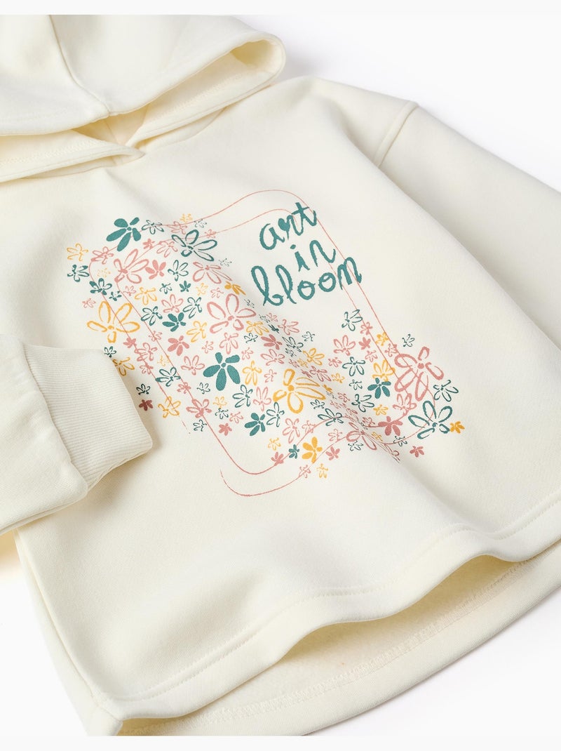 Felpa spazzolata con cappuccio e stampa floreale Bianco - Kiabi