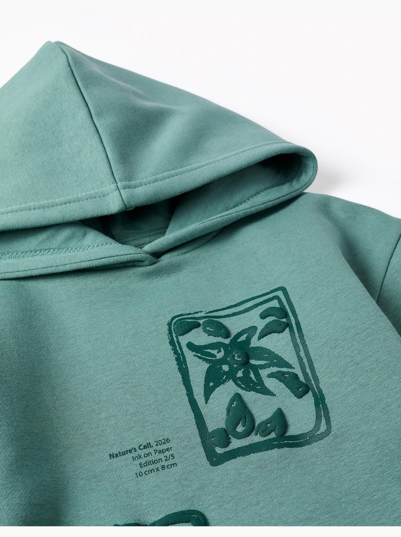 Felpa spazzolata con cappuccio e stampa floreale Verde chiaro - Kiabi