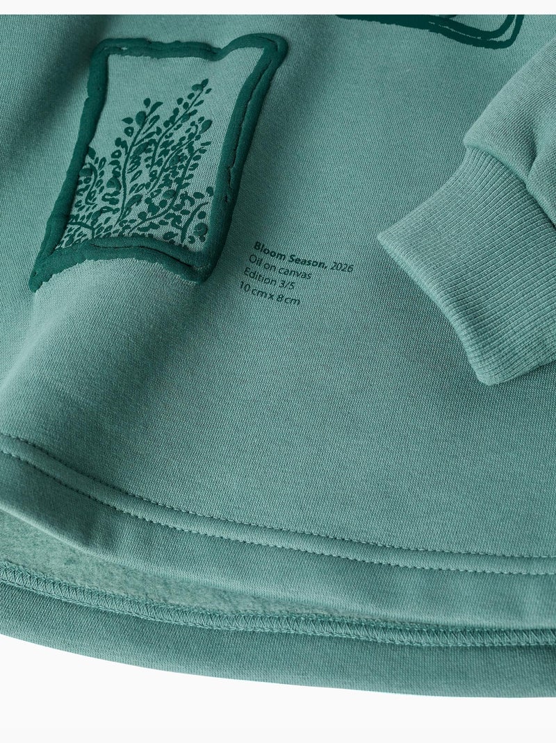 Felpa spazzolata con cappuccio e stampa floreale Verde chiaro - Kiabi