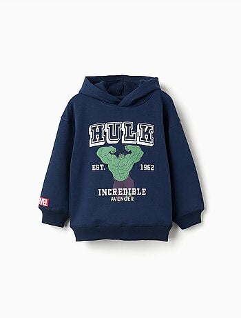 Felpa spazzolata con cappuccio e stampa Hulk