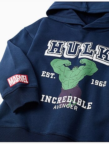 Felpa spazzolata con cappuccio e stampa Hulk