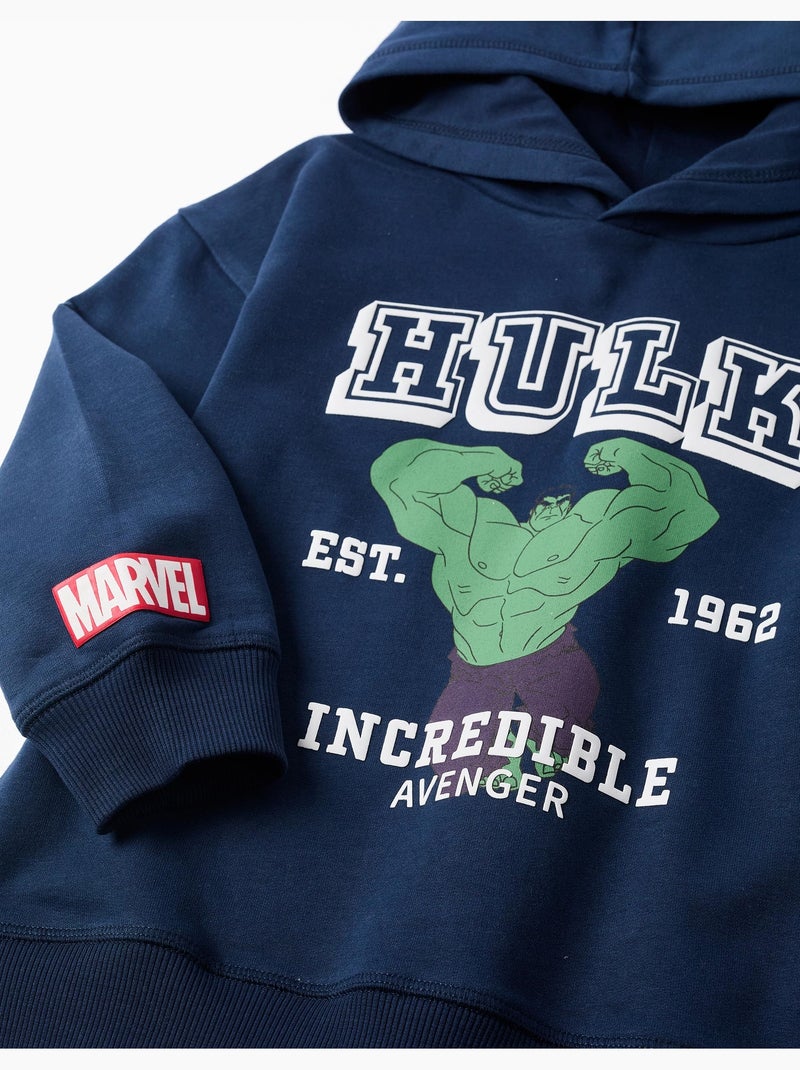 Felpa spazzolata con cappuccio e stampa Hulk Blu scuro - Kiabi