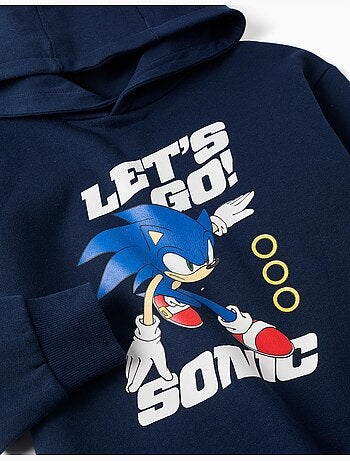Felpa spazzolata con cappuccio e stampa sonic