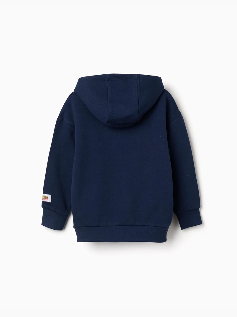 Felpa spazzolata con cappuccio e stampa sonic Blu scuro - Kiabi