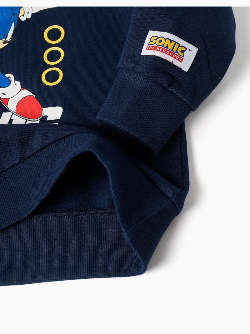 Felpa spazzolata con cappuccio e stampa sonic Blu scuro - Kiabi