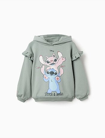 Felpa spazzolata con cappuccio e stampa Stitch e Angel