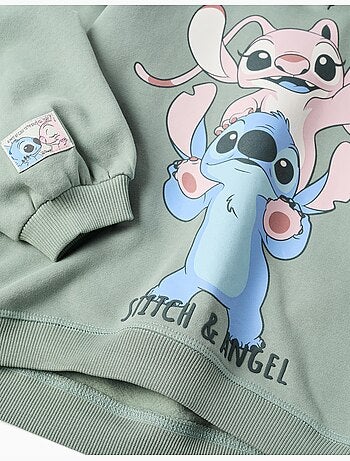 Felpa spazzolata con cappuccio e stampa Stitch e Angel