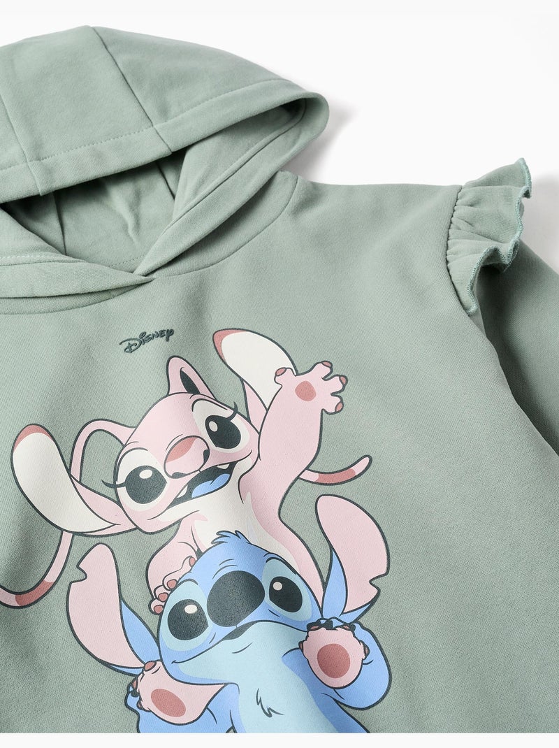 Felpa spazzolata con cappuccio e stampa Stitch e Angel Verde - Kiabi