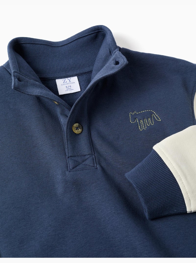 Felpa spazzolata con collo alto e ricamo Blu scuro - Kiabi
