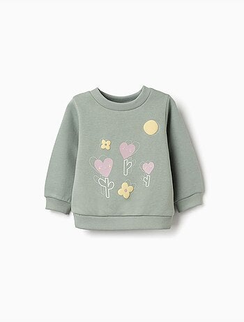 Felpa spazzolata con fiori e cuori
