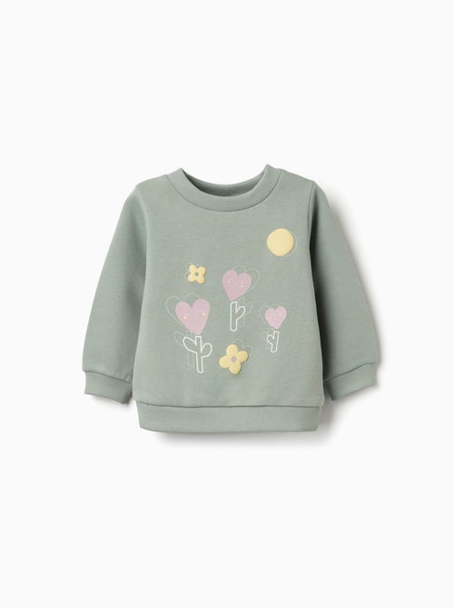 Felpa spazzolata con fiori e cuori - Kiabi
