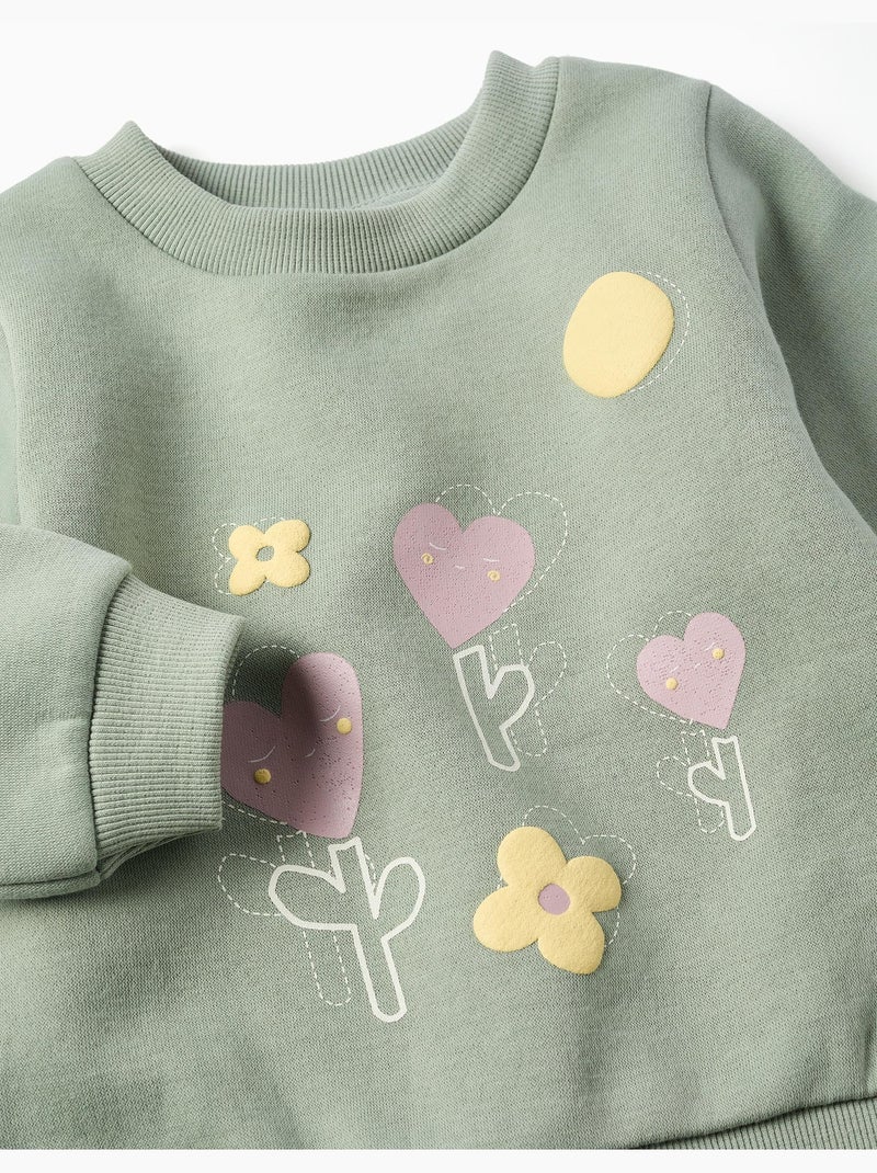 Felpa spazzolata con fiori e cuori Verde - Kiabi