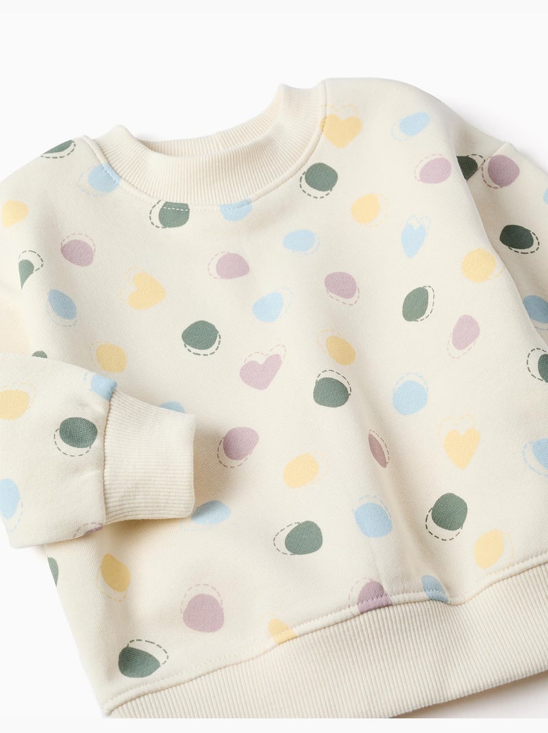 Felpa spazzolata con motivo a cuori e pois Bianco - Kiabi