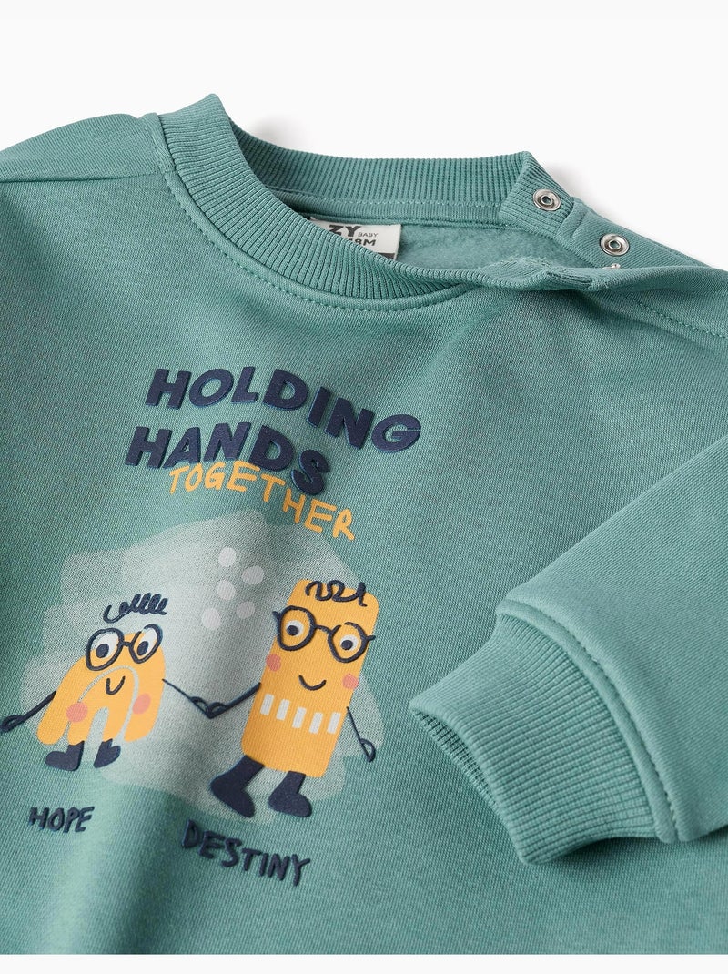 Felpa spazzolata con stampa Holding Hands Verde chiaro - Kiabi