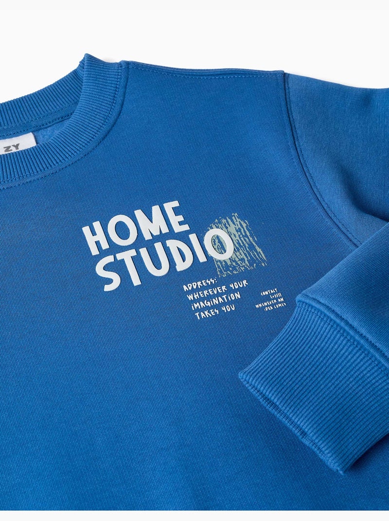 Felpa spazzolata con stampa home studio Blu Blu - Kiabi