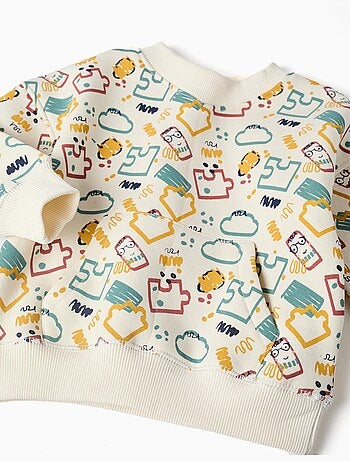 Felpa spazzolata con stampa puzzle e nuvole