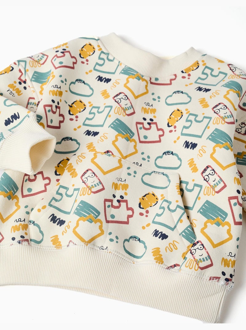 Felpa spazzolata con stampa puzzle e nuvole Bianco - Kiabi