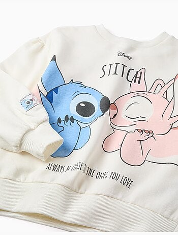 Felpa spazzolata con stampa Stitch & Angel
