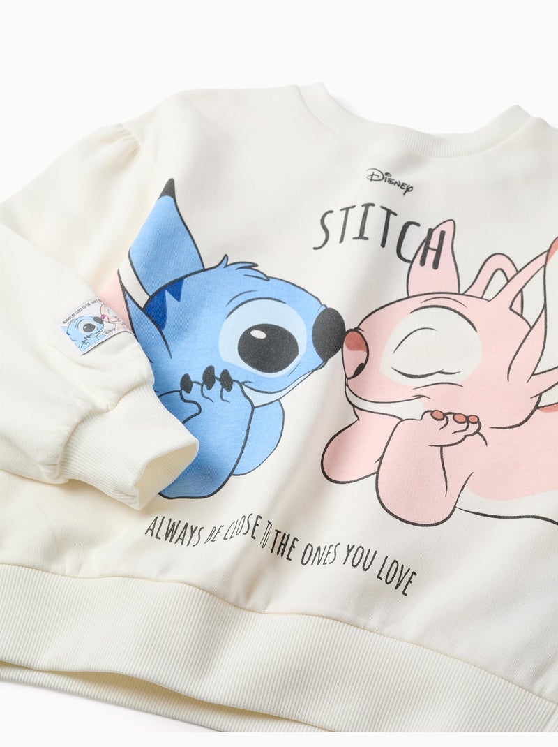 Felpa spazzolata con stampa Stitch & Angel Bianco - Kiabi