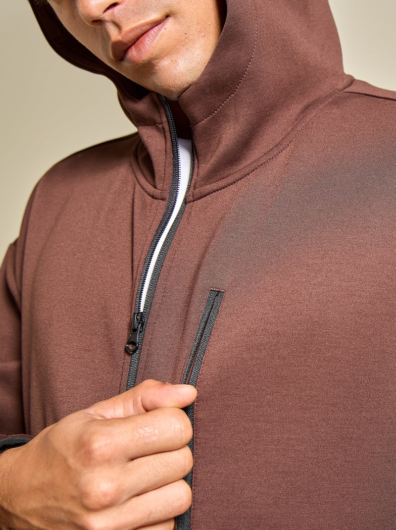 Felpa sportiva con zip (ekstract) Marrone - Kiabi