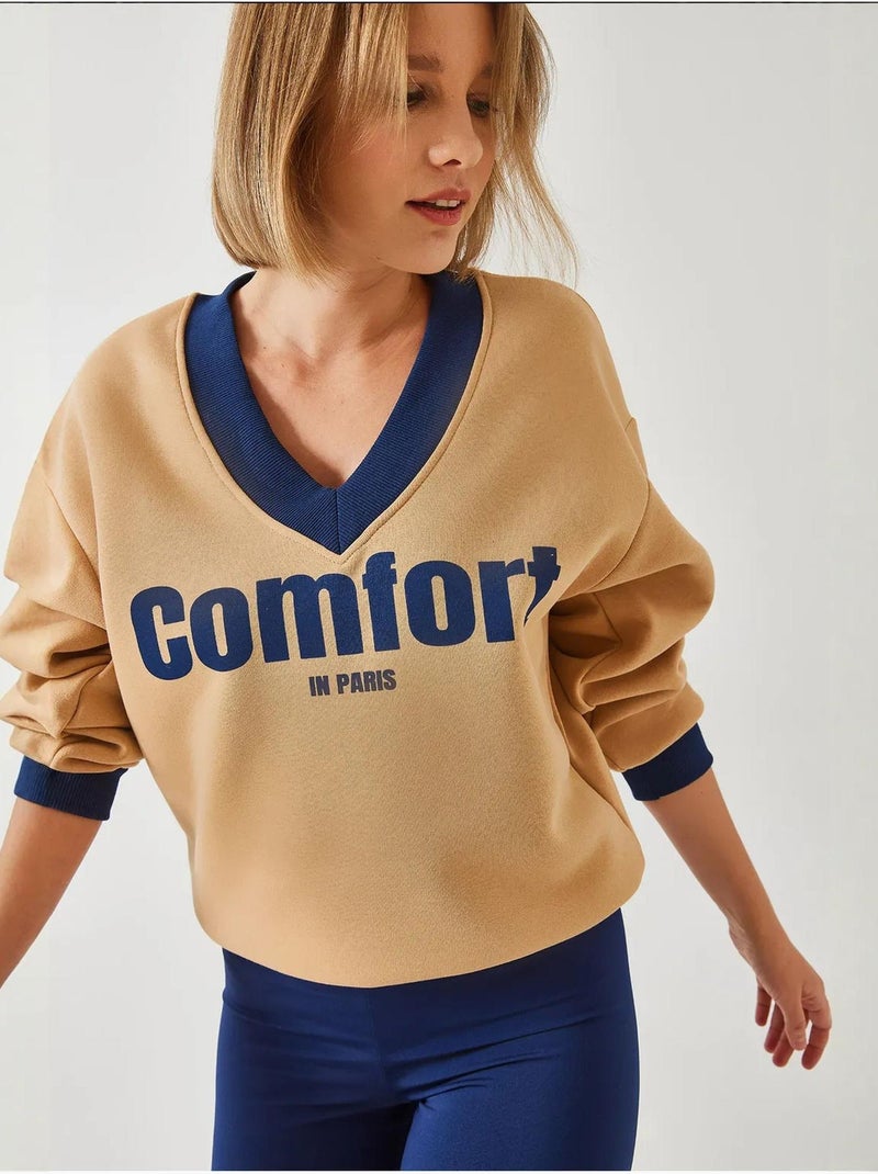 Felpa stampata comfort bianco lucci Cammello - Kiabi