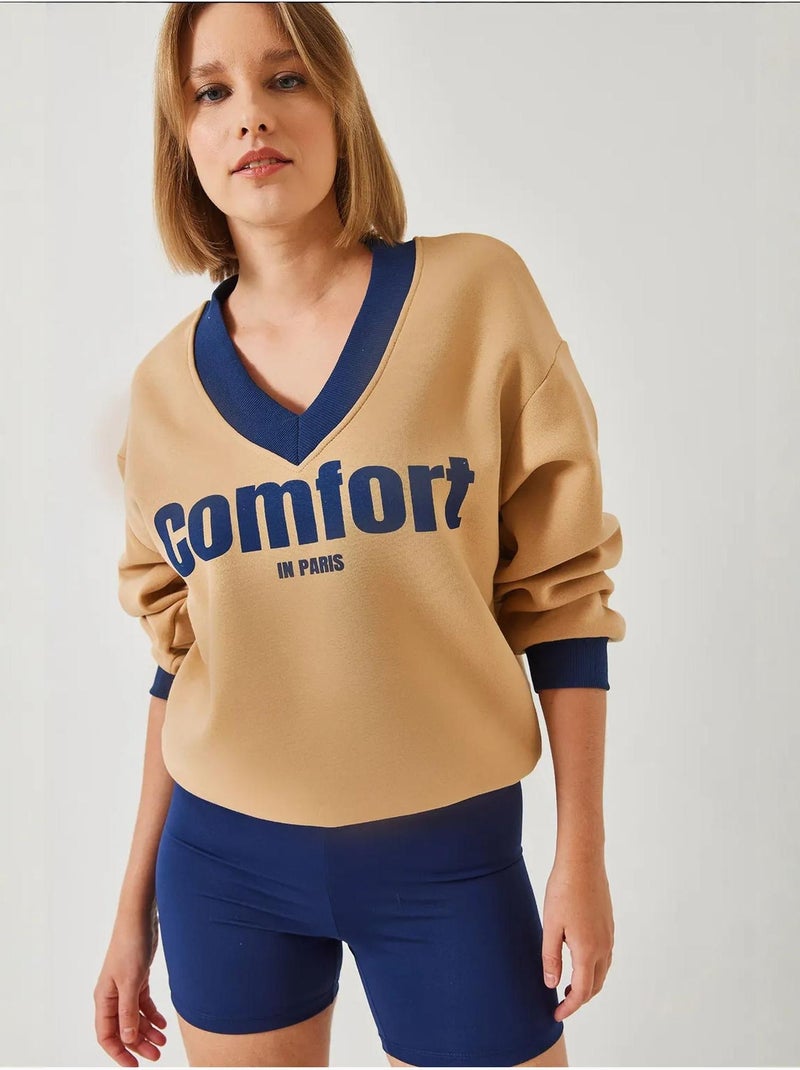 Felpa stampata comfort lucci Cammello - Kiabi