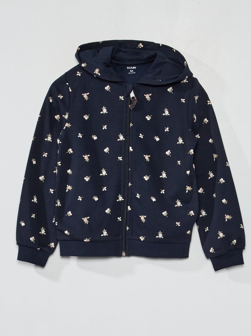 Felpa stampata con zip e cappuccio BLU - Kiabi