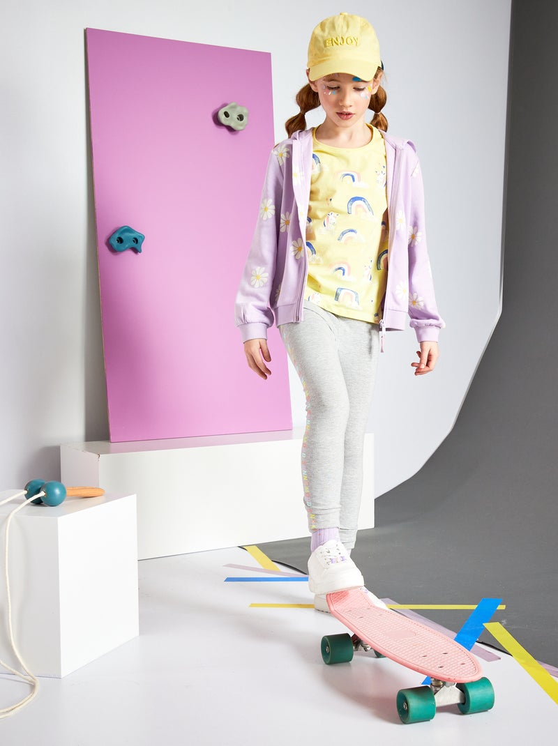 Felpa stampata con zip e cappuccio VIOLA - Kiabi