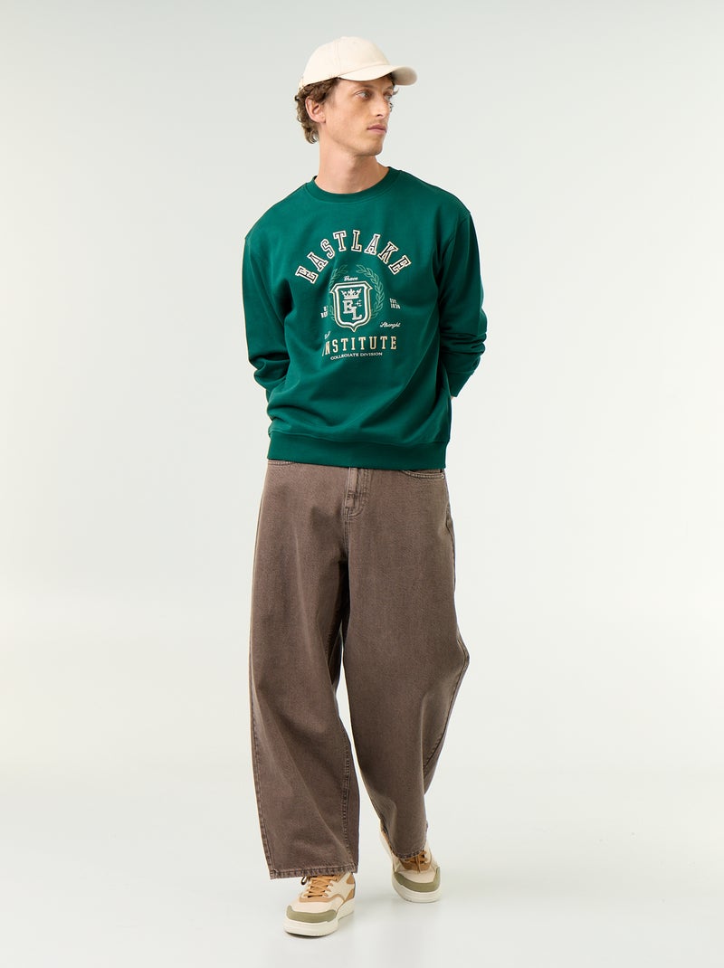 Felpa stile sportswear con scritte ricamate Verde - Kiabi