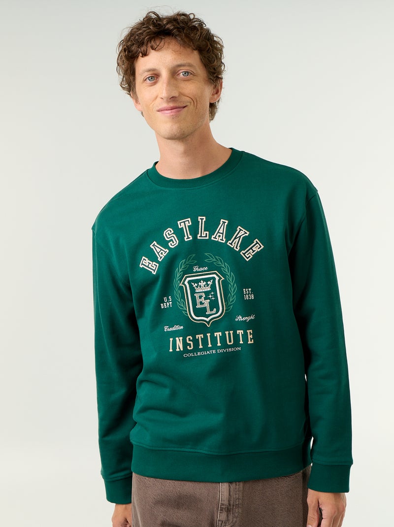 Felpa stile sportswear con scritte ricamate Verde - Kiabi