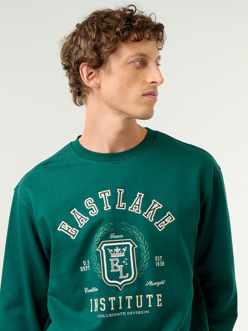 Felpa stile sportswear con scritte ricamate Verde - Kiabi
