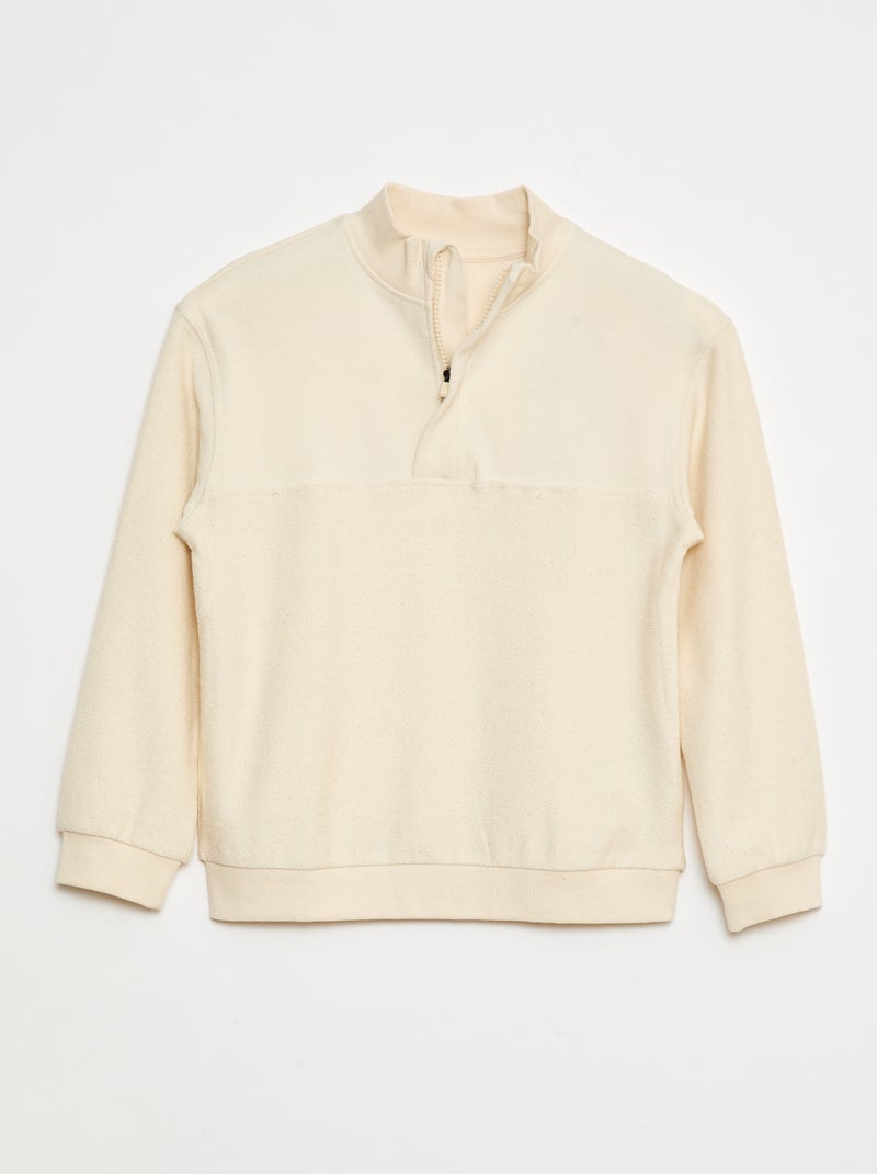 Felpa taglio loose a collo alto con zip Beige - Kiabi