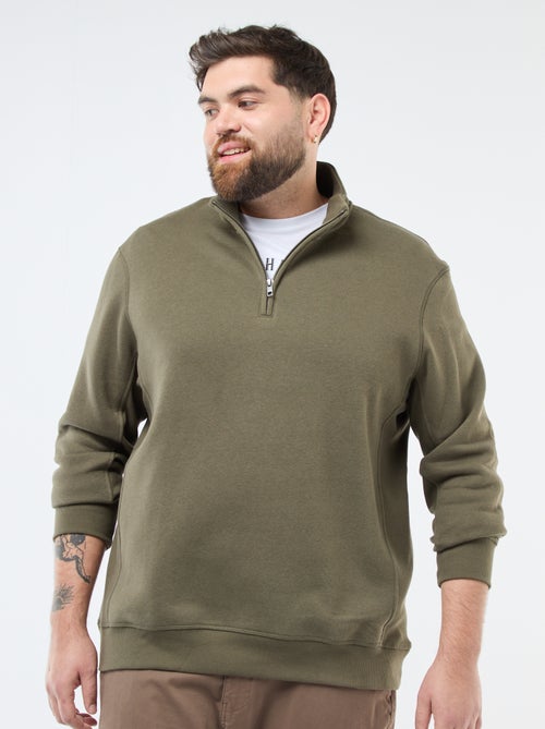 Felpa tinta unita con collo a camionista - Kiabi