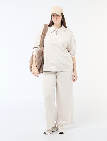 Felpa tinta unita con collo a camionista zippato