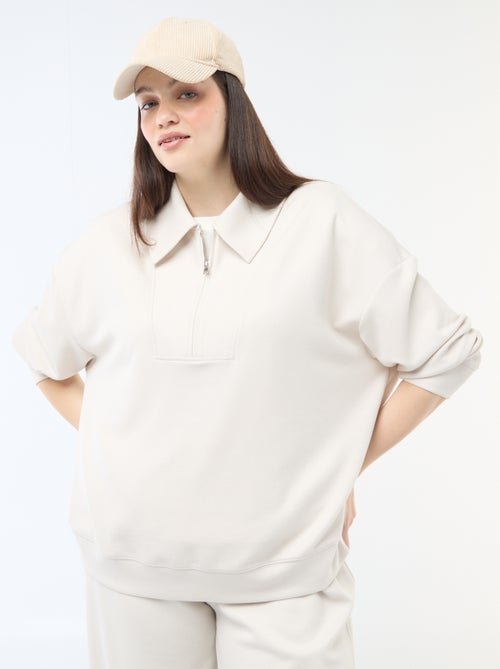 Felpa tinta unita con collo a camionista zippato - Kiabi