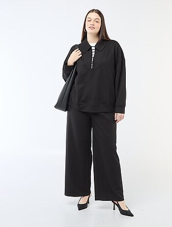 Felpa tinta unita con collo a camionista zippato