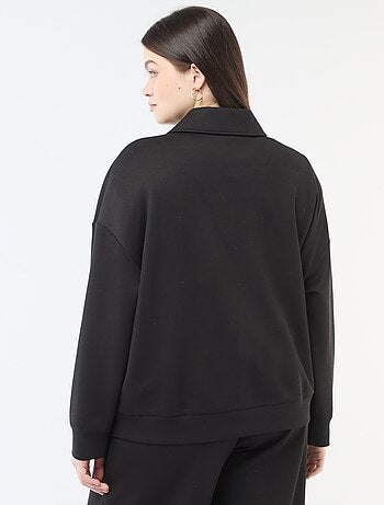 Felpa tinta unita con collo a camionista zippato