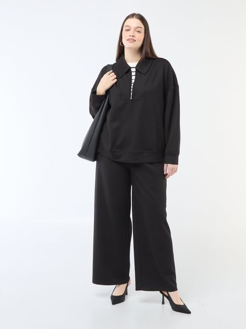 Felpa tinta unita con collo a camionista zippato - Kiabi