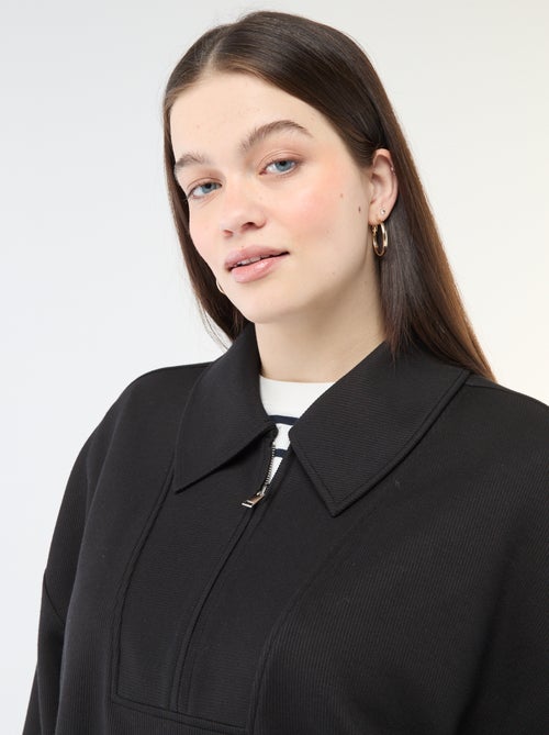 Felpa tinta unita con collo a camionista zippato - Kiabi