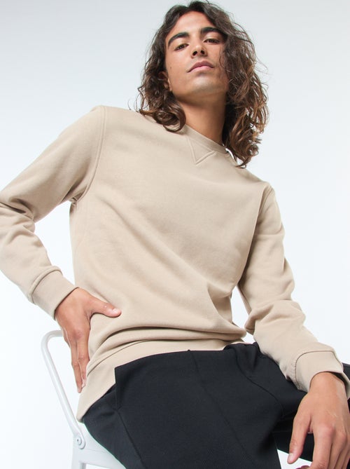 Felpa tinta unita con collo rotondo in felpa garzata - Kiabi