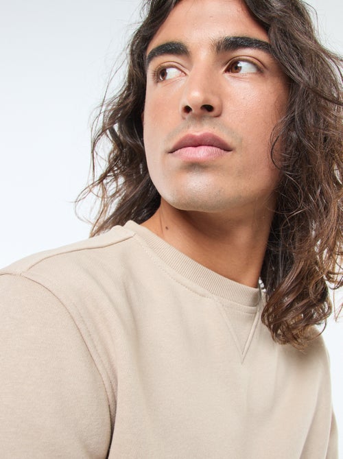 Felpa tinta unita con collo rotondo in felpa garzata - Kiabi