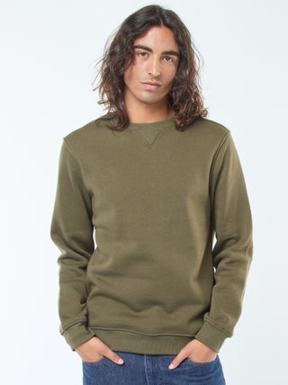 Felpa tinta unita con collo rotondo in felpa garzata