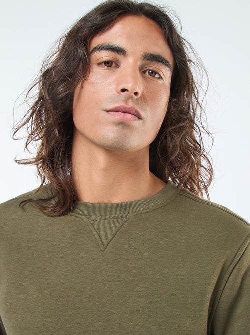 Felpa tinta unita con collo rotondo in felpa garzata - Kiabi