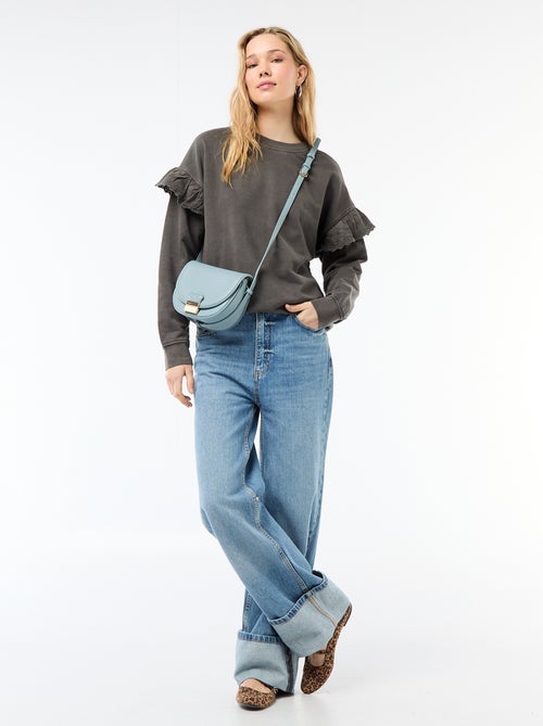 Felpa tinta unita con volant in pizzo inglese sulle maniche - Kiabi