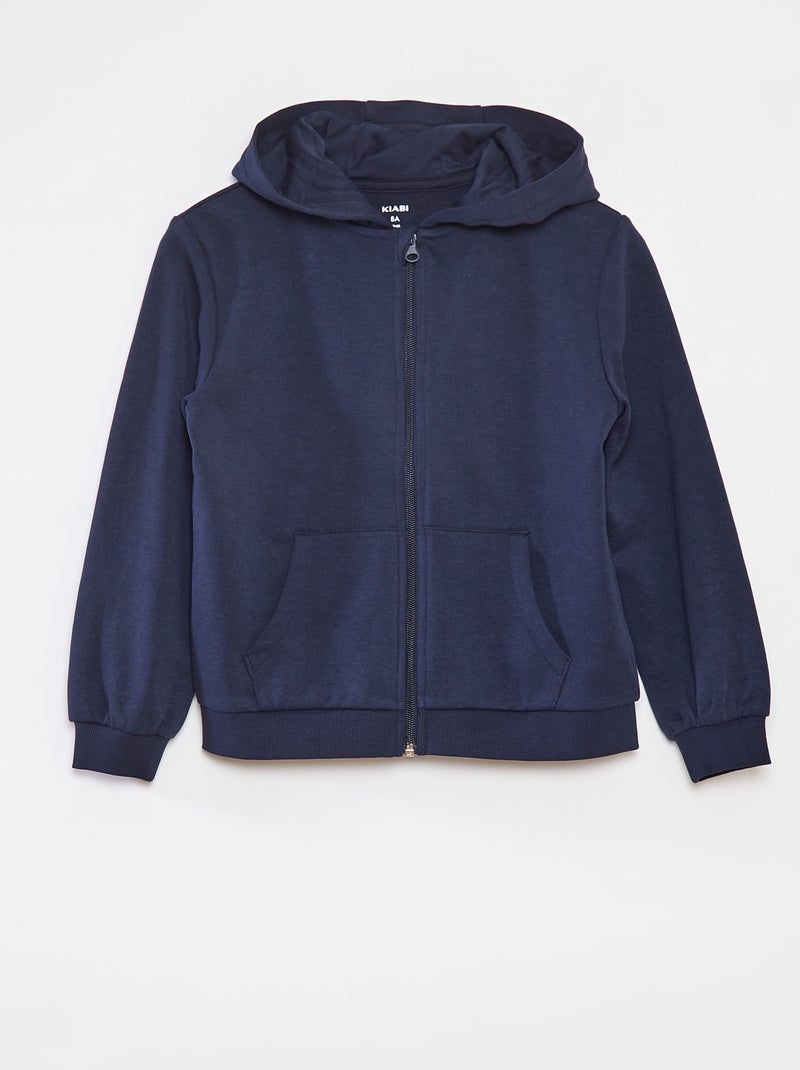 Felpa tinta unita con zip e cappuccio blu - Kiabi