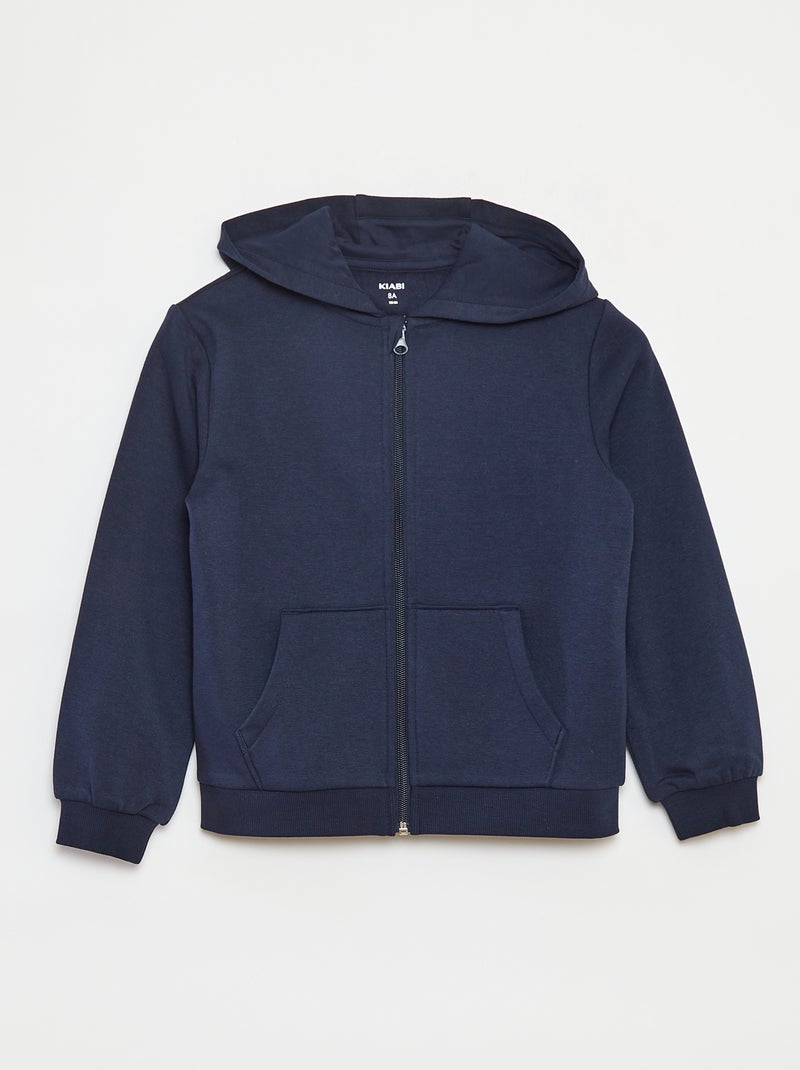 Felpa tinta unita con zip e cappuccio blu - Kiabi